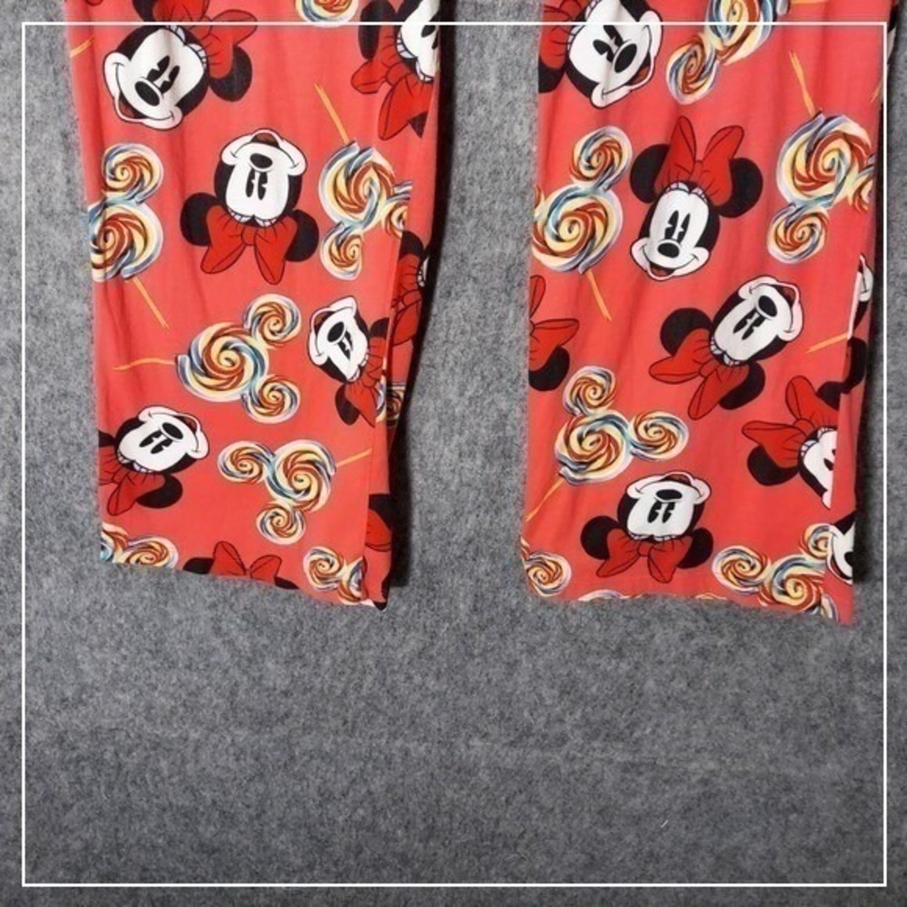 Disney Pajama Pants Women L Pink Minnie Mouse Candy Lollipop Wide Leg Lounge - Picture 3 of 10